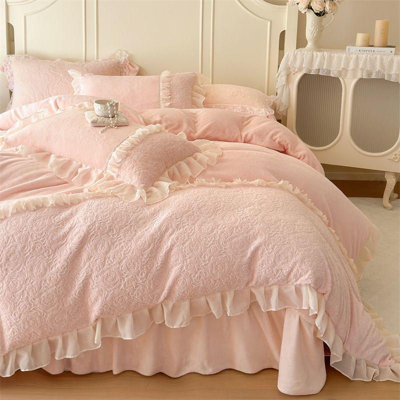 

G5Z Корейский Французский Кружевной Молочный Бархат Комплект Постельного Белья из 4 Предметов 1.8m Flat Sheet Set Duvet 200*230