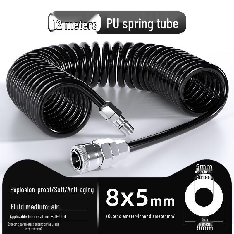 Retractable 8mm PU Spiral Air Hose with Quick Pneumatic Connector