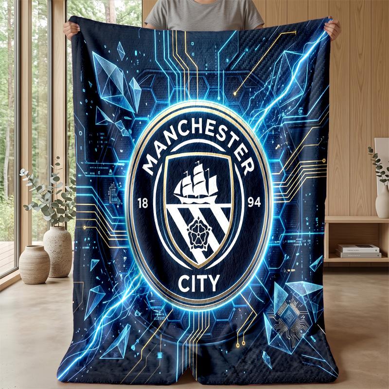 Couverture sur le thème de Manchester City Couverture douce en flanelle Couverture jetée pelucheuse Couverture douillette pour canapé et lit pour la décoration de la maison