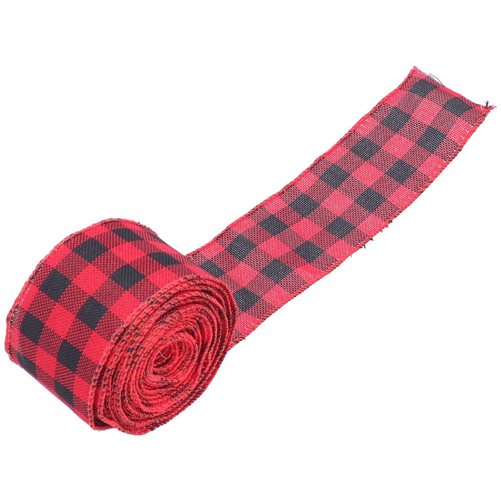 5m Christmas Wired Edge Ribbon Decorative Plaid Ribbon for Home DIY Gift Wrapping Crafts(Black Red )