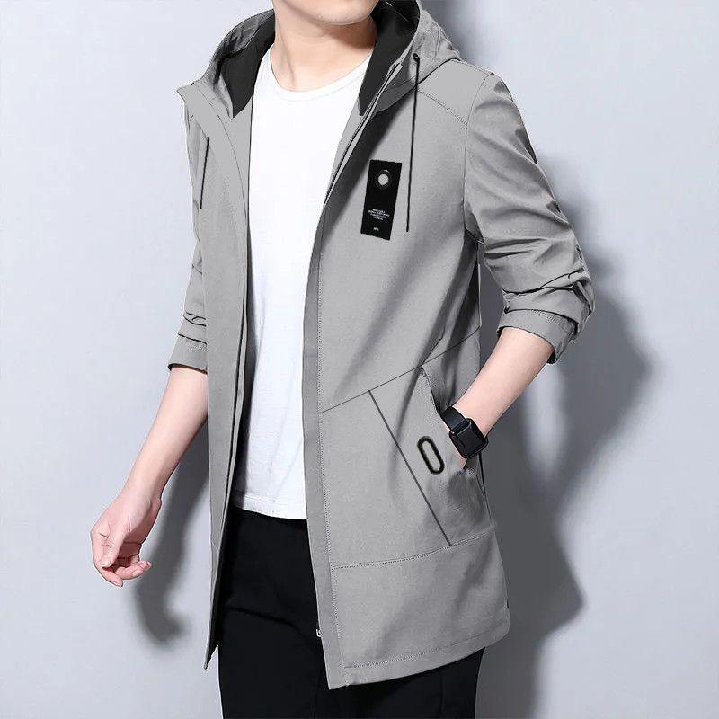 2025 Men’s Mid-Length Fleece-Lined Trench Coat – Trendy, Casual, and Warm for Autumn/Winter.