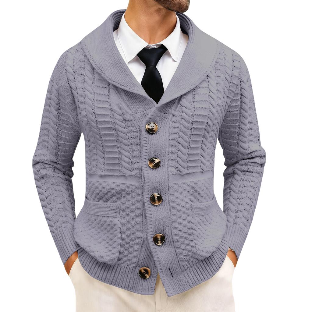 Mens Shawl Collar Cardigan Sweater Cable Knit Button Down Sweaters Long Sleeve Casual Winter Outwear