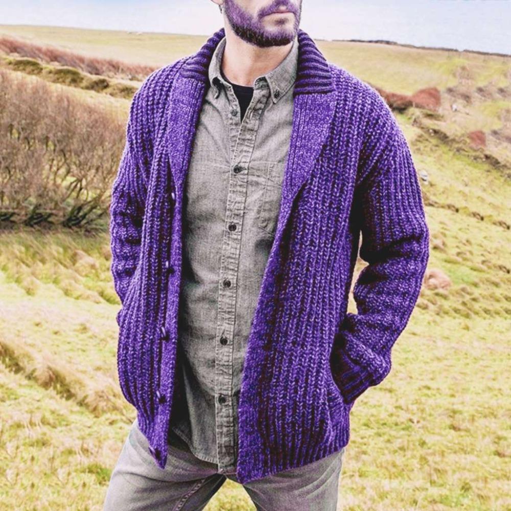 Herbst Winter Herren Cardigan Einfarbige Langarm Slim Fit Strickpullover Mantel Lässige Strickjacke