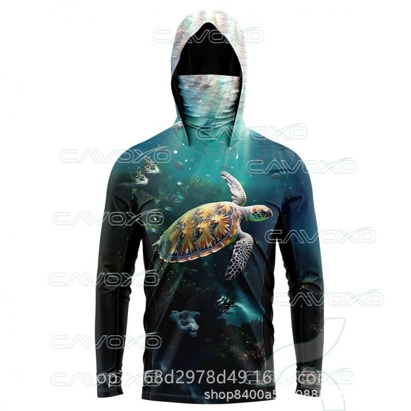 Camicia da Pesca Leggera Asciugatura Rapida Con Cappuccio Copri Viso Fibra di Bambù Protezione UV Manica Lunga Pesca all'Aperto