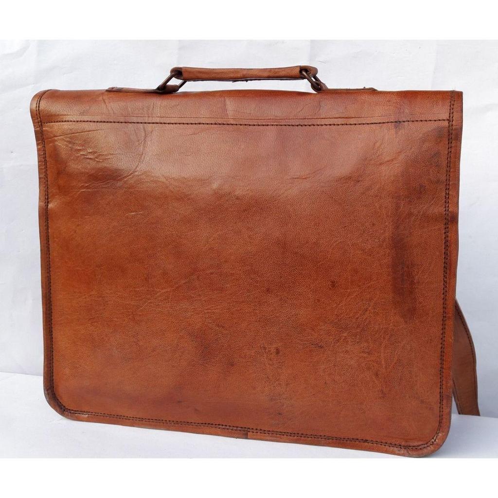 Briefcase Men's Genuine Vintage Leather Messenger Laptop Satchel Women Bag Brown