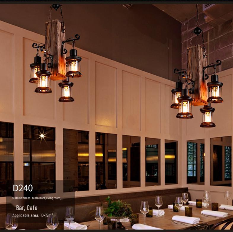 Vintage Industrial Wood Chandelier for Restaurants & Cafes