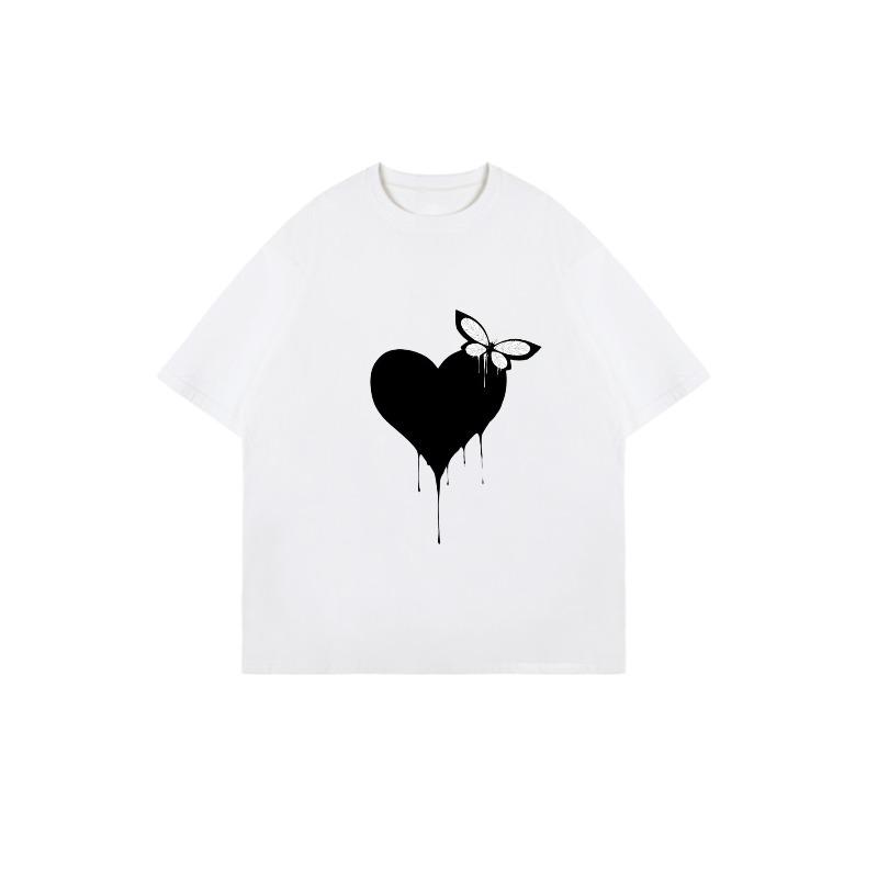 Black Oversized T Shirt With Heart And Butterfly Print For Casual Wear