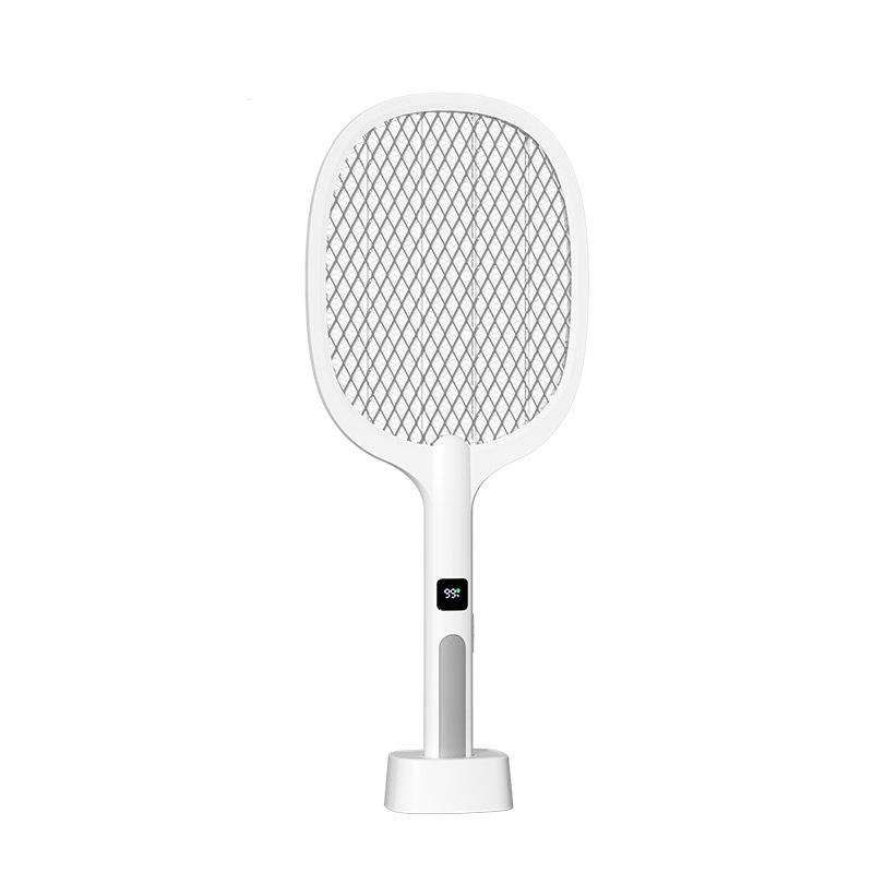 Rechargeable Electric Mosquito Swatter with Purple Light Attractant and Display Screen Stand, Indoor Use