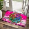 Floor Mat Crystal Velvet Wood Flower Printed Non-Slip Floor Mat, Polyester Area Rug with Vibrant Mandala Design for Living Room