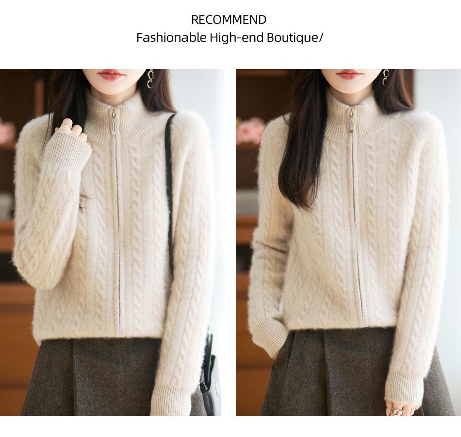 Niche Design Double Zipper Wool Cable Knit Cardigan - Vintage Style, Thick & Cozy for Fall/Winter