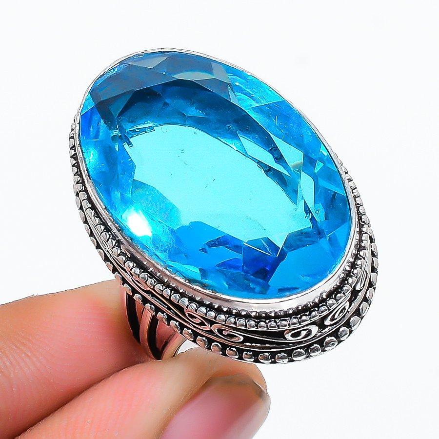 

Винтажное этническое ювелирное кольцо ручной работы с синим топазом, размер 8 SR-7618