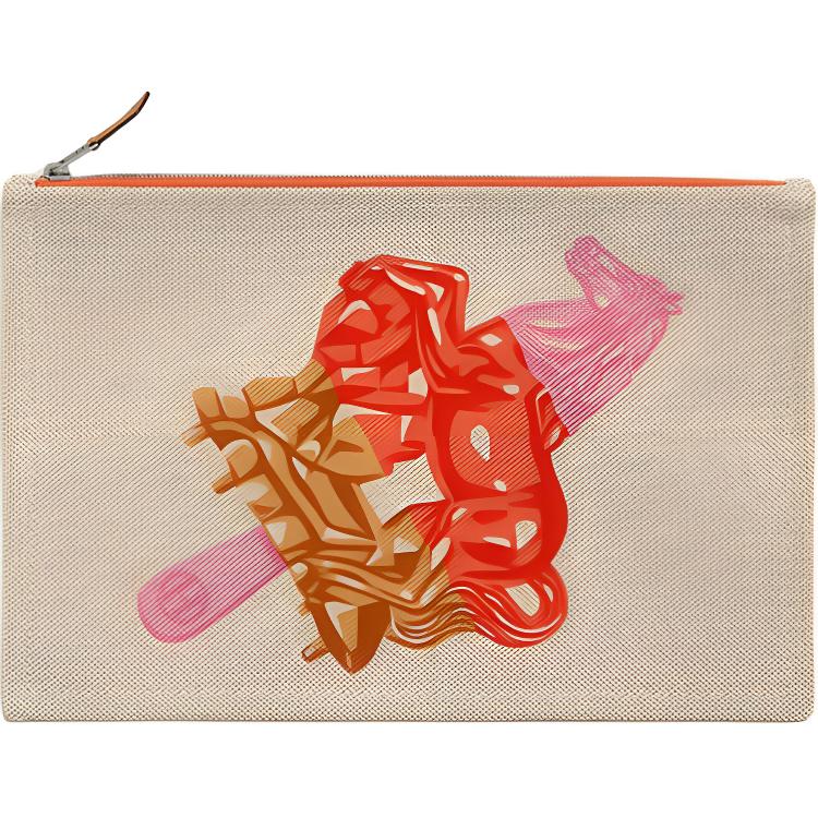 

Hermes 28 Fun Ice Cream Pattern Silk Screen Print Cotton Travel Storage Bag Unisex Bags Beige Red H103963MV01 Earth Yellow & Red