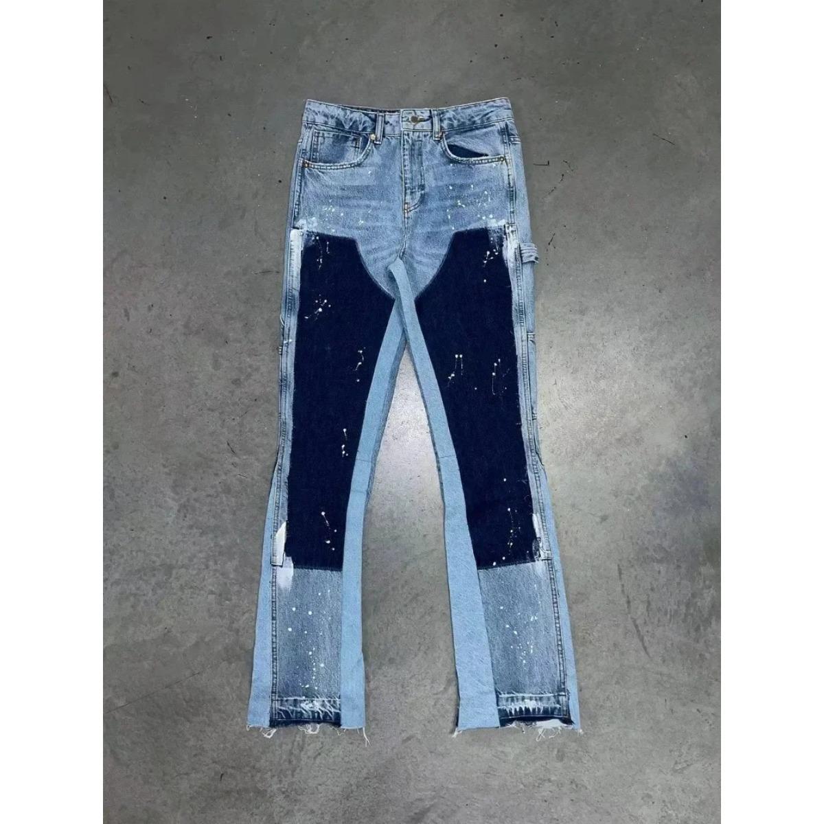 

ZYLLO Мужские панк джинсы скинни с необработанным краем, микро-клешем, Y2K, с низкой посадкой, стрейч, длиной до пола, байкерские рок штаны S синий