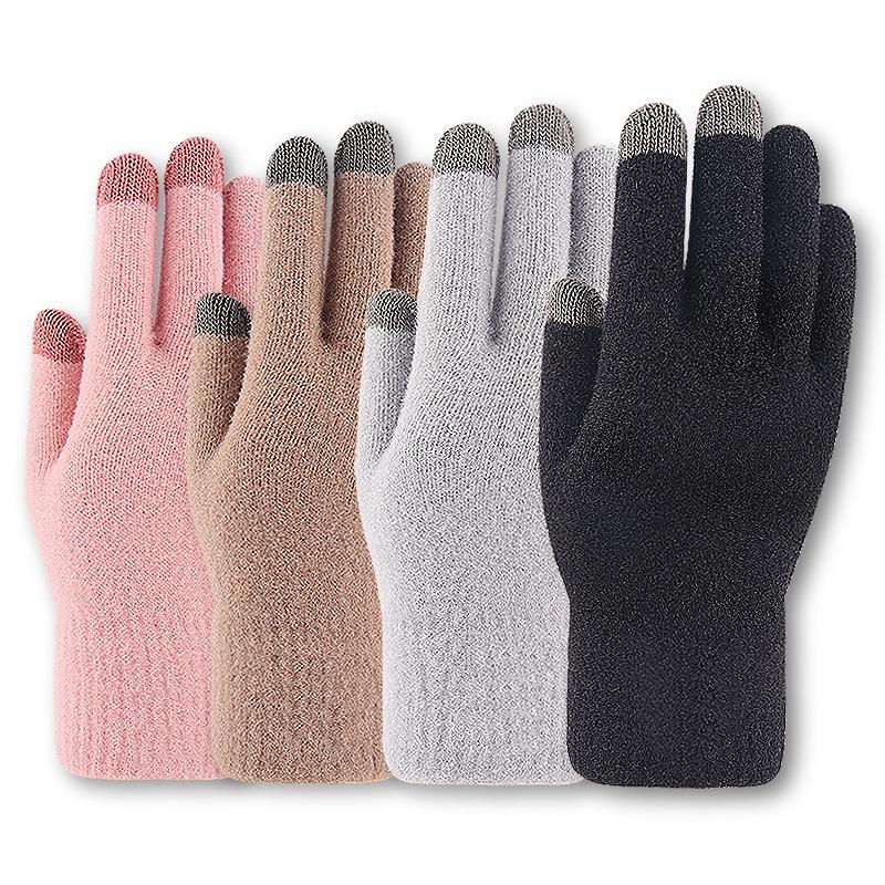 Treatment does not pick color, piled thickened gloves, women's winter knitted touch screen warm winter gloves