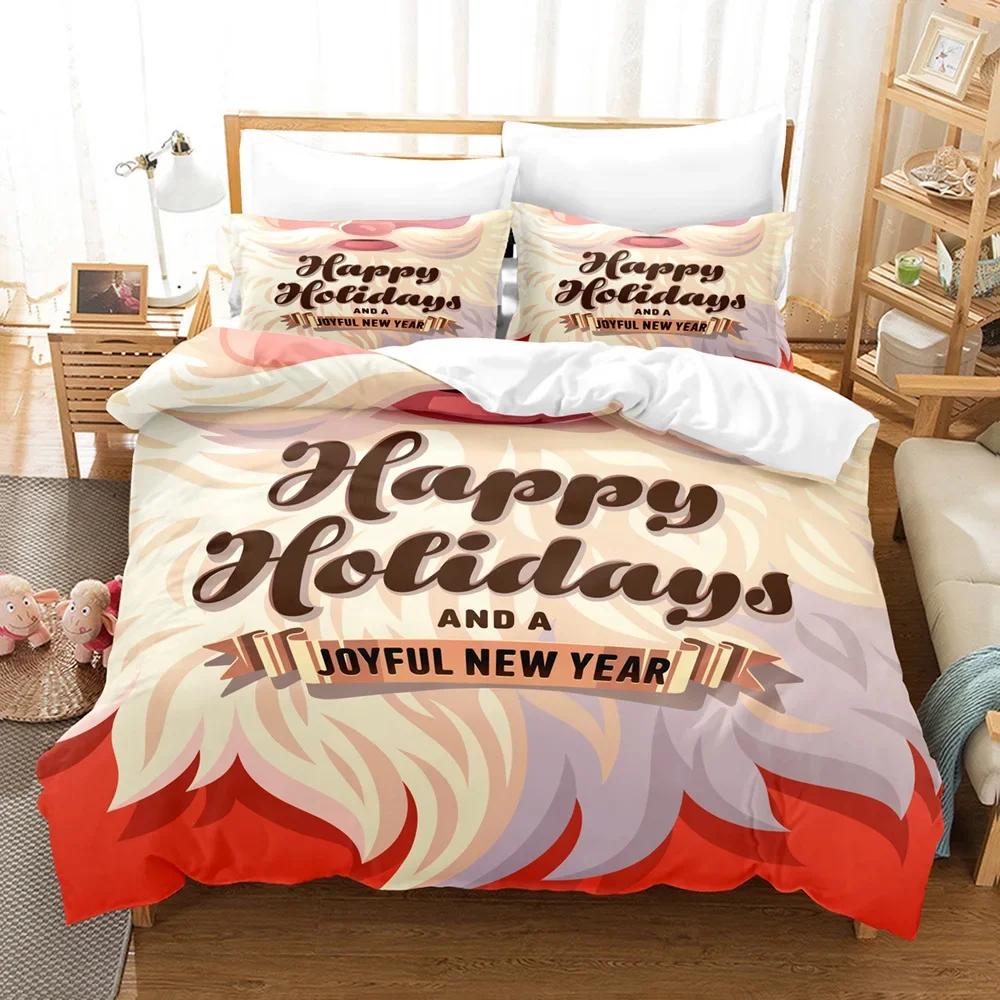 Juego de Cama Copos de Nieve de Invierno Rojo Celebrar Navidad Decoración del Hogar Nieve Alce Papá Noel Funda Nórdica Impresa en 3D Para Niño Niña Adulto