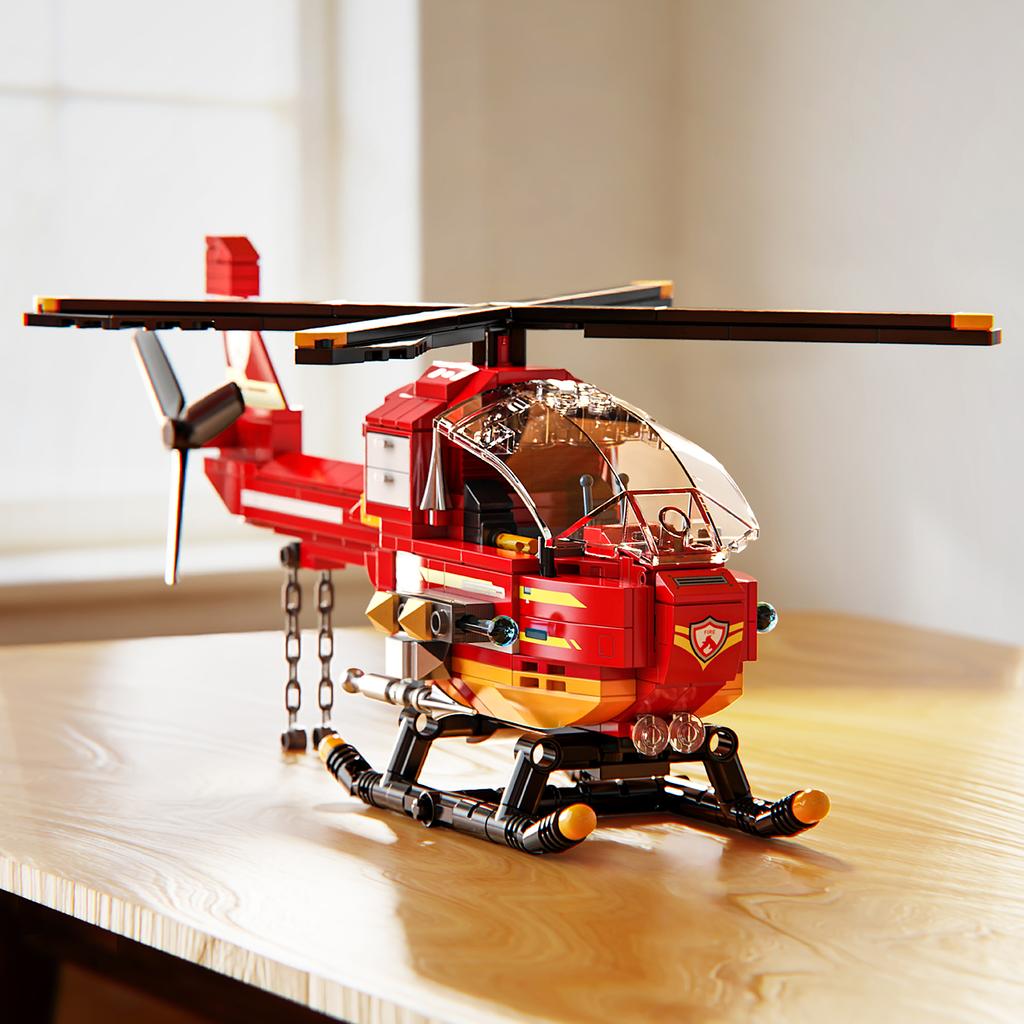 Non-Toxic 424Pcs Red Airplane Model Building Blocks Toy Firefighting Aircraft Puzzle Bricks Sets Educational Toys Desktop Ornament Gifts