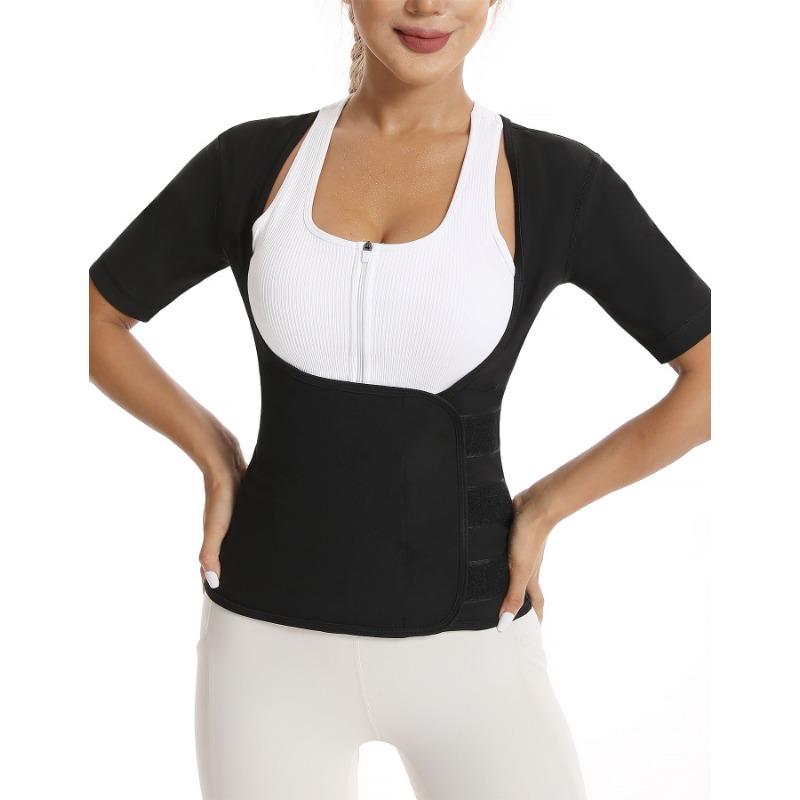 Women Short Sleeve Sweat Waist Trainer Workout Fitness Body Shaper