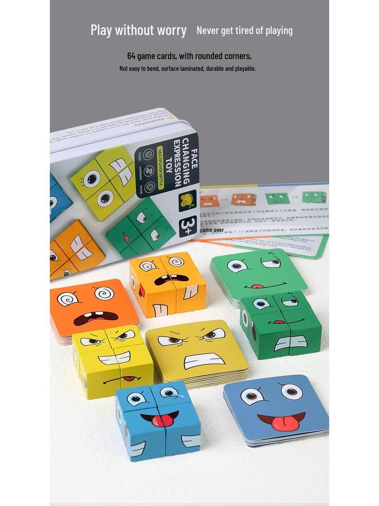 Face-Changing Magic Cube Building Blocks: Educational Wooden Toy for Kids