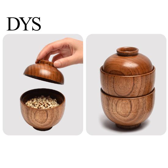 Wooden Bowl Rice Japanese Style with Lid Dishwasher Safe Food Container Tableware Salad Soup Snack Kitchen Supplies