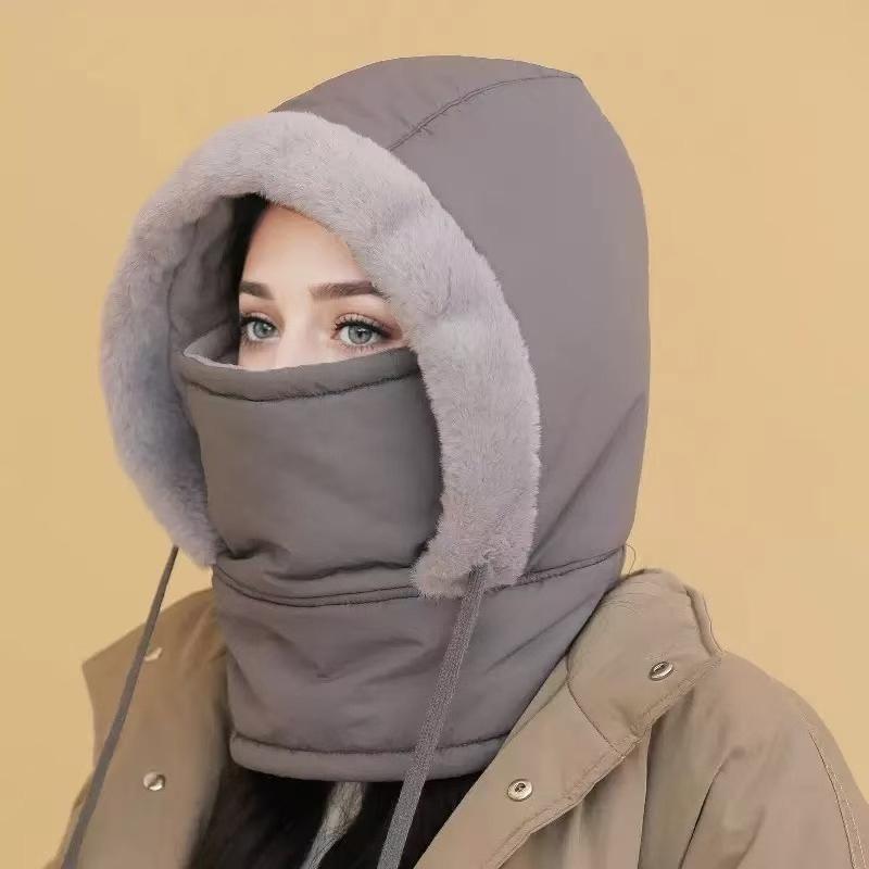 1pc Winter Cycling Hat with Scarf, Thickened Fleece Lei Feng Ear Flap Hat for Women, Integrated Cold Weather Ski Headcover