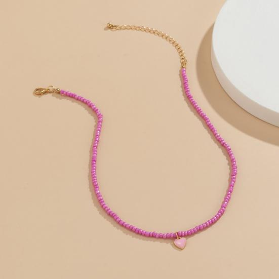 Retro Handmade Adjustable Clavicle Necklace Colorful Beads Heart Pendant Women Necklace Jewelry Accessories