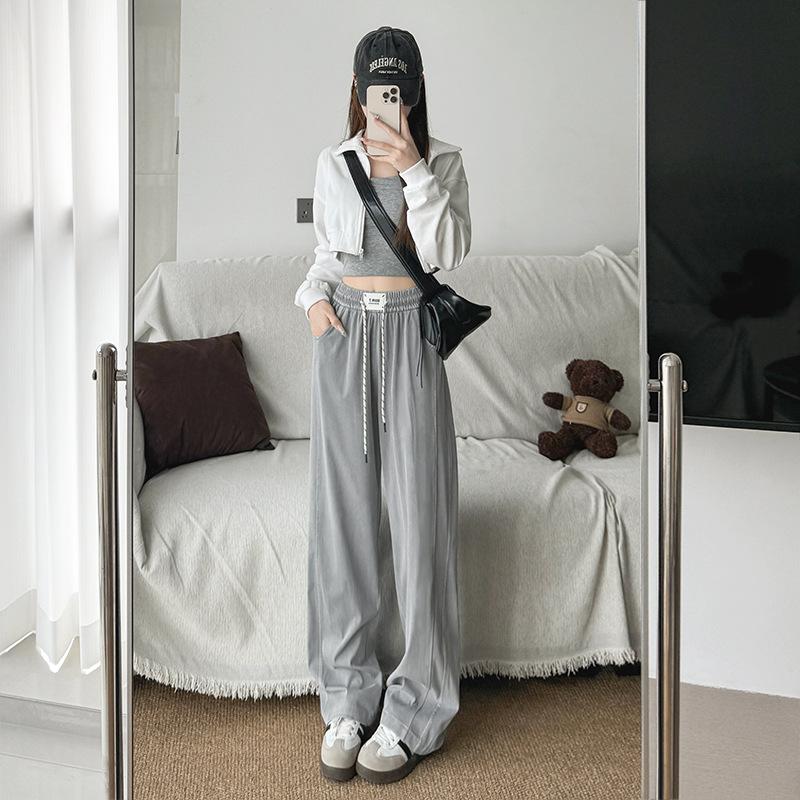 

Uncle Radish Tencel Jeans Women s Summer Thin Elastic Waist Small Drop Wide Leg Ice Silk Straight Pants M