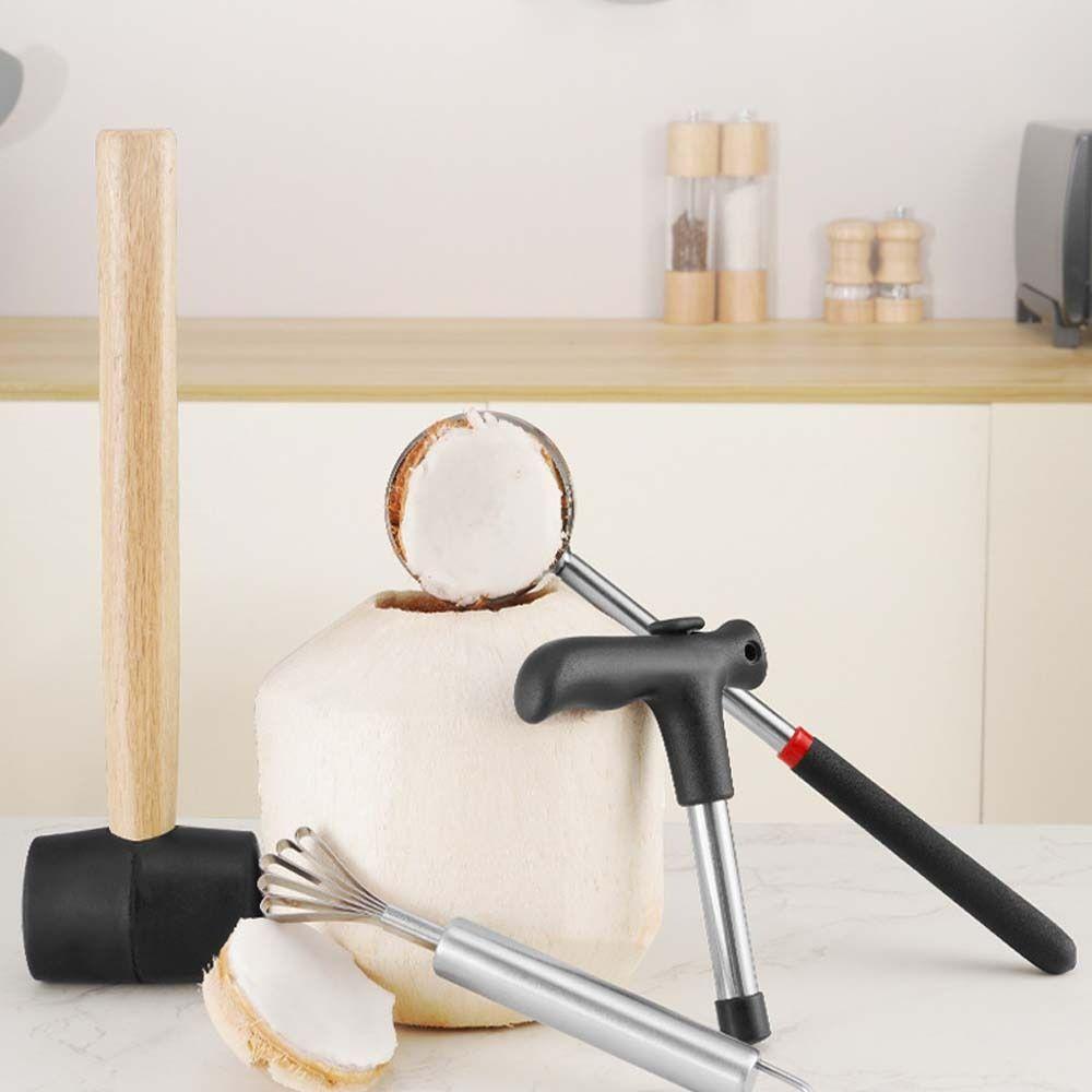 Stainless Steel Coconut Opener Tools Wooden Handle Coconut Puncher  Fruit Opening