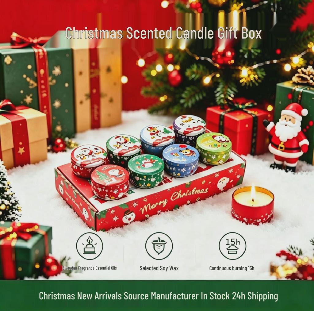 Christmas Fragrant Candle Set: Soy Wax Aromatherapy with Dried Flowers & Essential Oils, 4-Piece Collection