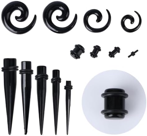 PAMINGONO 54Pcs Acrylic Ear Plugs for Women Ear Tunnels and Ear Expanders Black Stylish and Delicate for Parties and Banquets