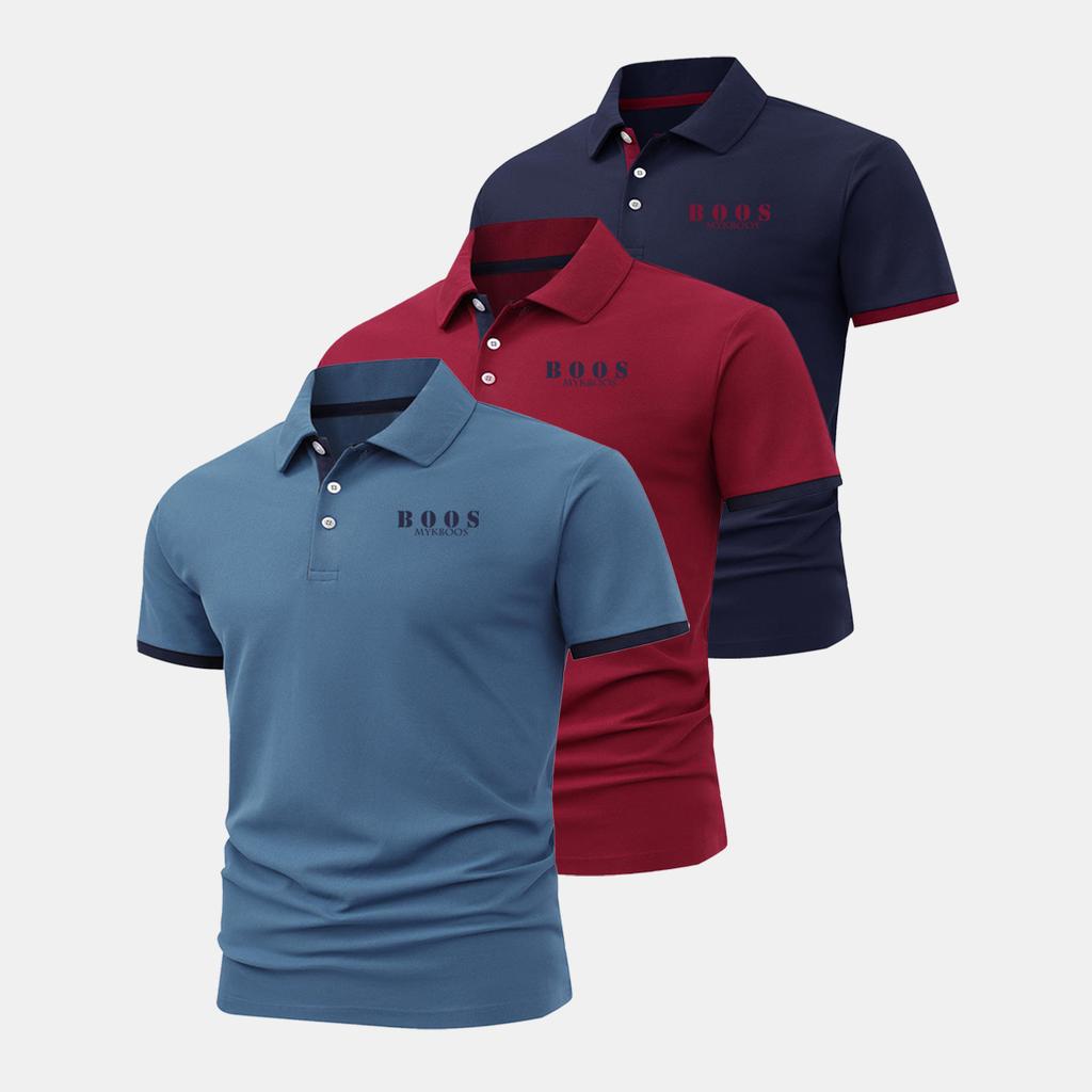 Pánske 3-balenie golfových tričiek, Vysoko výkonné krátkorukávové golfové polokošele odvádzajúce vlhkosť a rýchloschnúce, Pánske športové tričká, Polokošele s potlačou písmen