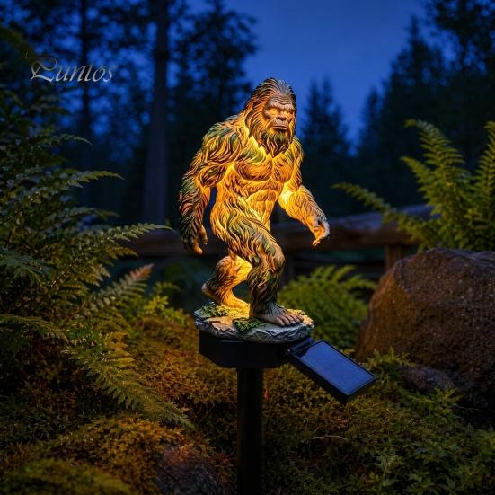 Ornamenti Solari da Giardino Luminosi, Statua Drago Selvaggio, Scultura Uomo Selvaggio, Lampada Volante Resina Decorazione Luce Notturna da Esterno per Patio Cortile Senza Fili