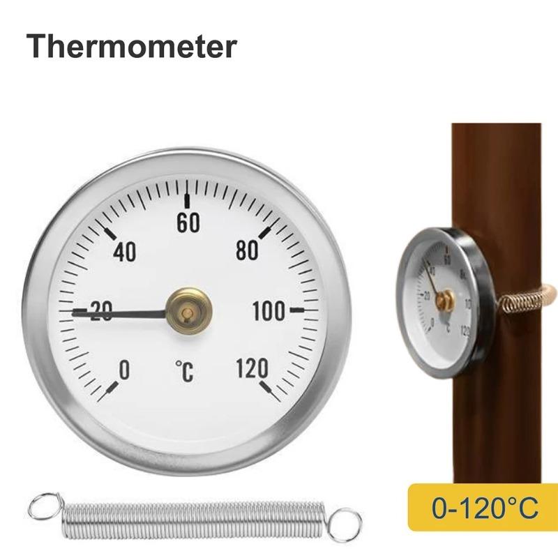1PC 0-120℃ Pipeline Thermometer Stainless Steel Clamp-On Tube Spring Thermometer for Home Industrial Fireplace Stove.