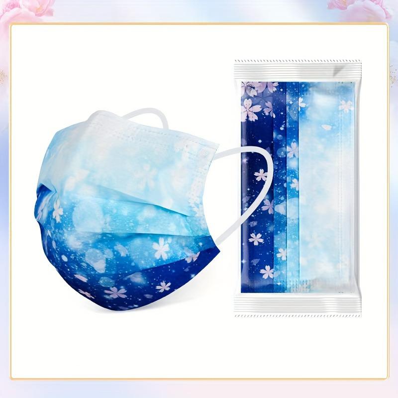 10pcs Romantic Floral & Starry Sky Print Face Masks for Women, 3-Layer Woven Polypropylene, Elastic, Breathable & Sun-Protective