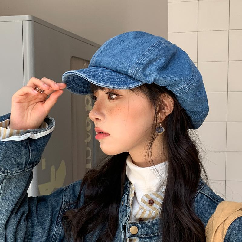 

Новая шляпа Женская восьмиугольная шляпа Корейский стиль Большой обхват головы Подчеркивающая лицо Маленькая Осенне-зимний берет Шляпа художника в японском стиле M（56-58cm）