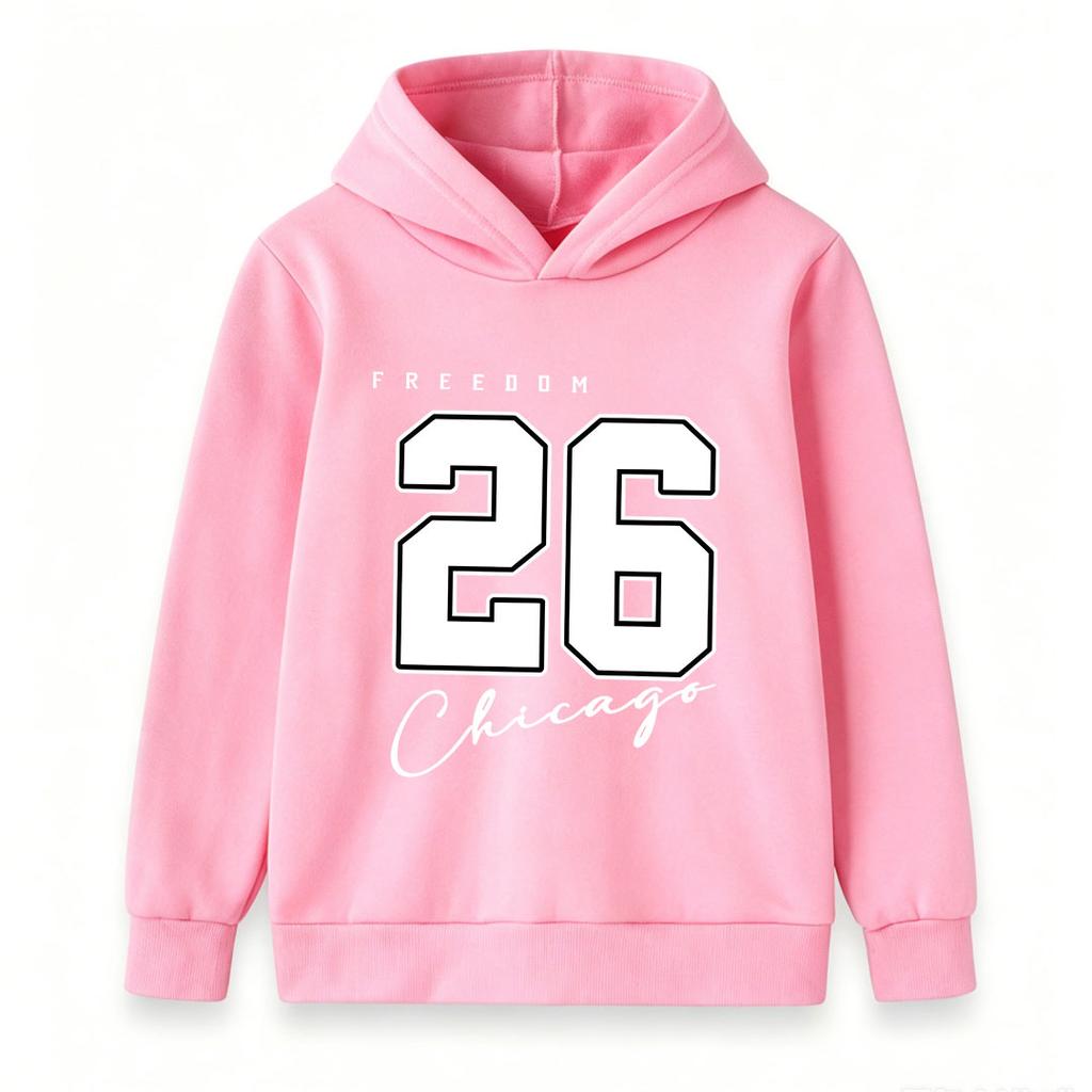 Unisex Kids Boys Girls Pullover Hoodie Casual Freedom 26 Chicago Graphic Long Sleeve Soft Warm Sweatshirt For Daily School Sports Wear