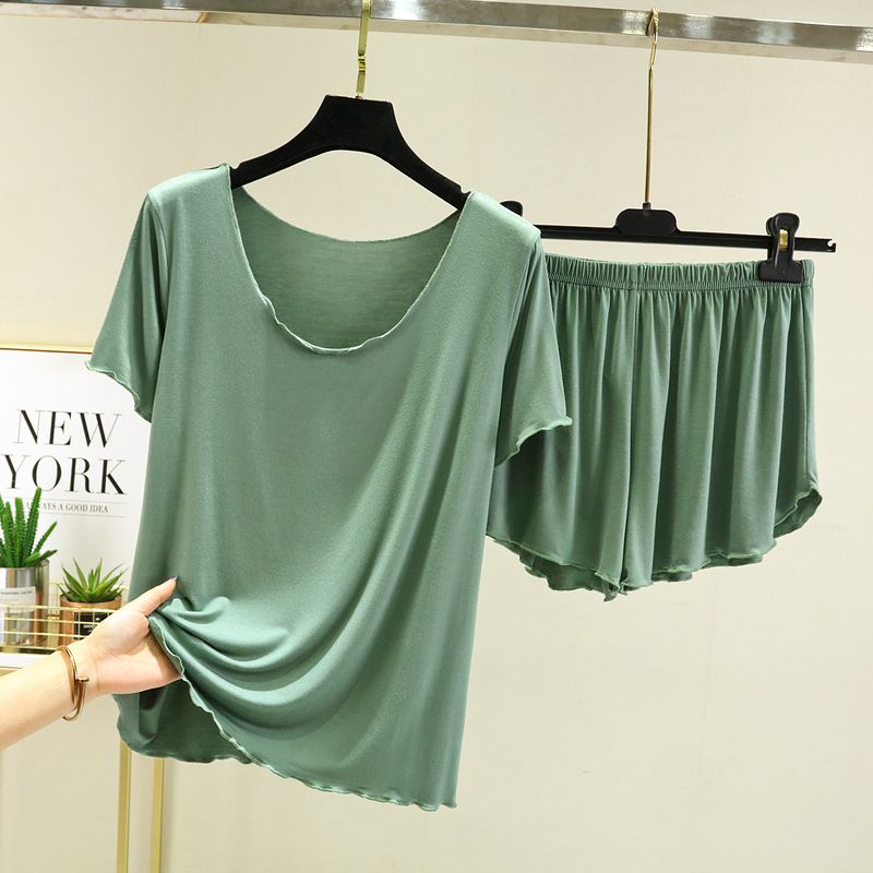 

Modal Lace Loose Tops Home Short Sleeve T-Shirt Matcha Green M (recommended 40.00 kg-50.00 kg