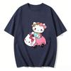 2026 Summer Trendy Cute Hello Kitty Driving Pink Car Graphic Couple Tshirts Streetwear  Family Matching Parentchild Clothing