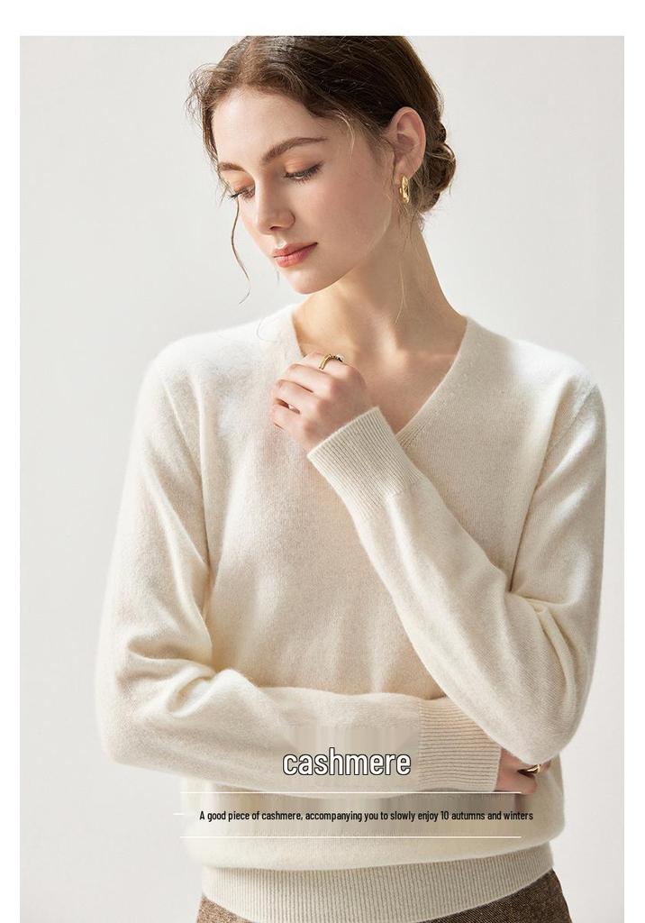 Women's Cashmere V-neck Sweater - 2026 Autumn/Winter Stylish Elegant Warm Loose Fit Pullover