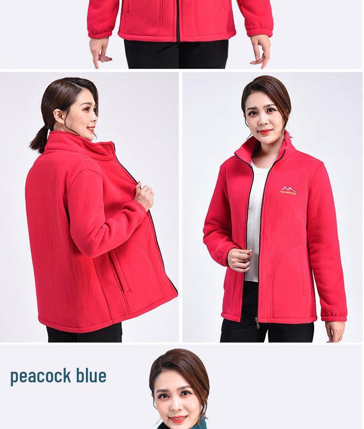 Women's Fleece Zipper Cardigan: Casual Autumn/Spring Jacket for Middle-Aged and Elderly Moms and Grandmas