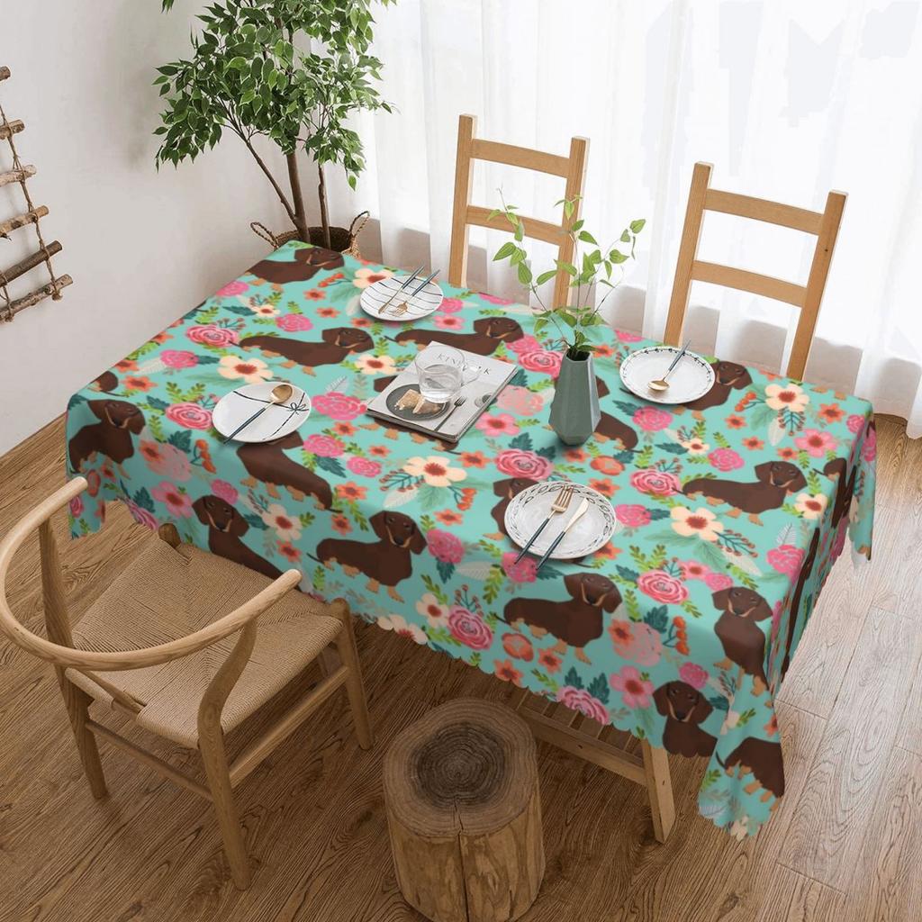 Rectangular Couple Dachshund Dog Pattern With Heart Table Cloth Waterproof Tablecloth Outdoor Table Cover