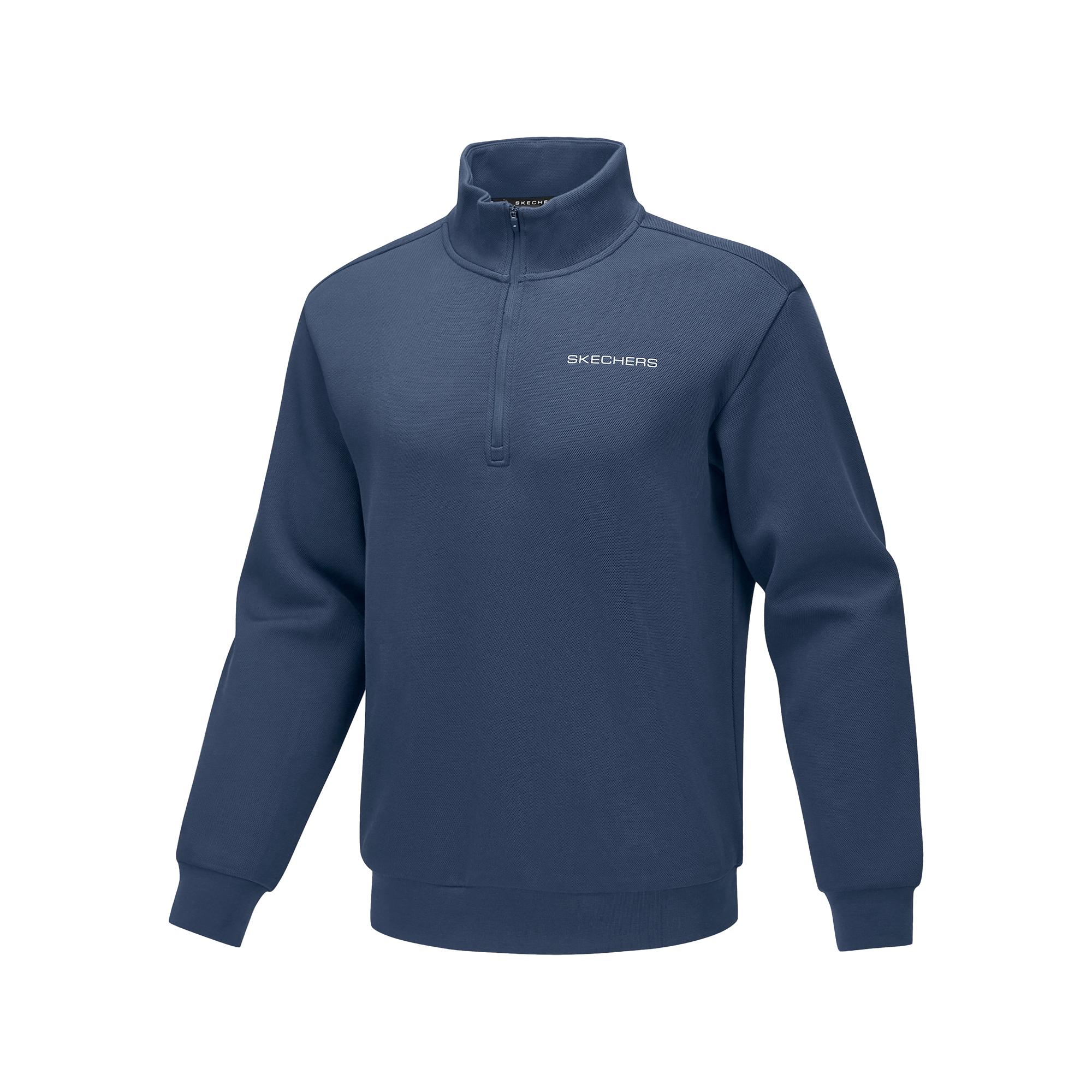 Skechers Comfort Sports Series Warm Half-Zip High Neck Loose Fit Printed Soft Pullover Sweatshirt Men tops Dark-Blue Black P125M020-048B XL