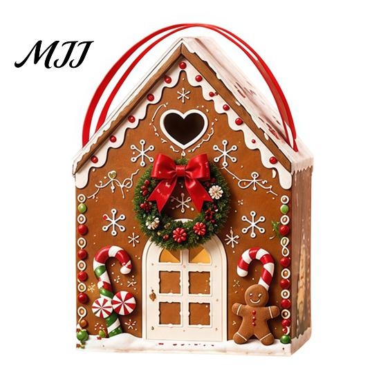 Reusable Seasonal Gift Containers Christmas House Shaped Candy Boxes with Handles, Festive Cottage Winter Holiday Packages Treat for Cookies