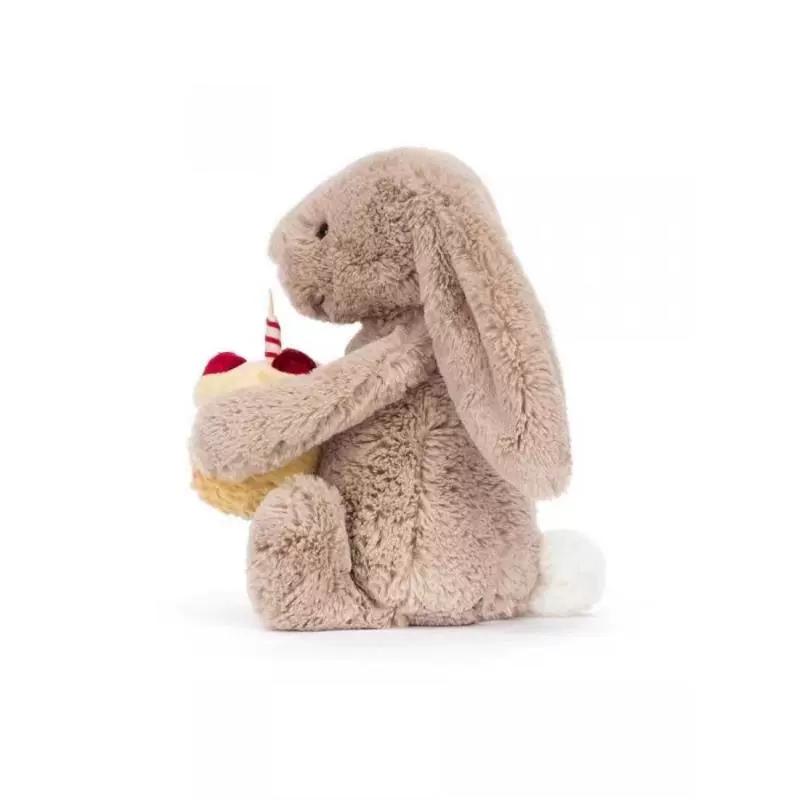 Cute Bashful Bunny Plush With Birthday Cake Soft Stuffed Animal Rabbit Toy Kawaii Comfort Gift For Kids
