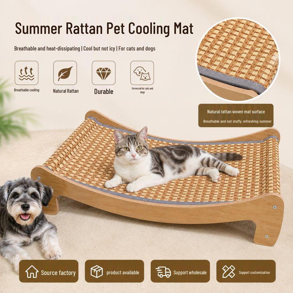 Rattan Woven Cooling Mat for Cats and Dogs - Breathable, Scratch-Resistant Pet Bed and Lounge Chair.