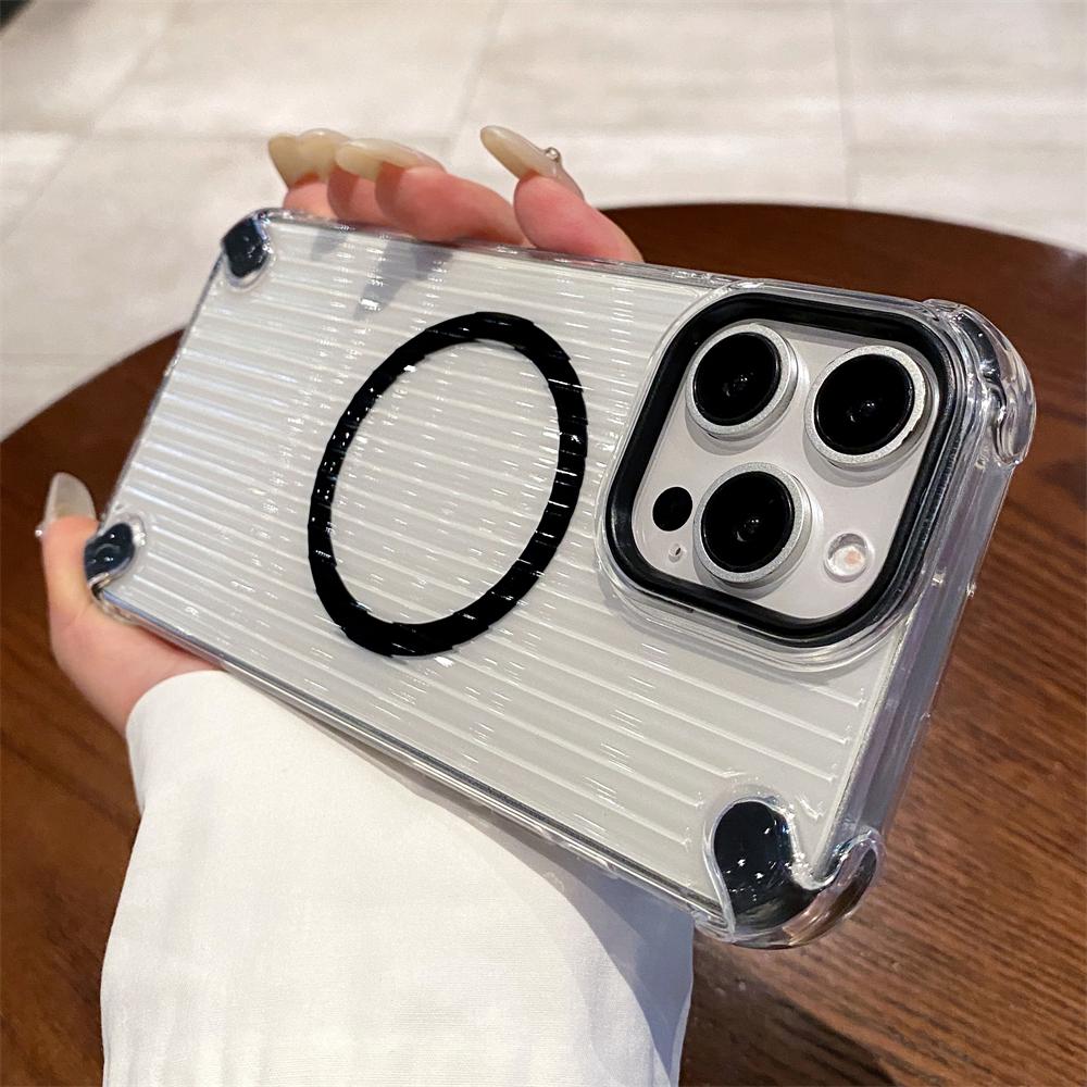 

Прозрачный 3D StripeTexture Магнитный беспроводной зарядный чехол Magsafe для iPhone 11 12 13 14 15 16 Pro Max Plus Мягкий силиконовый чехол For iPhone 13 ProMax чёрный