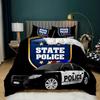 Police Duvet Cover Automotive Black Policeman Automotive Twin Bedding Set Cartoon Vehicle Comforter Cover Red Cop Lights Polyester Quilt Cover