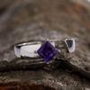 Color Treasure Ring S925 Sterling Silver Inlaid Natural Square Amethyst Niche Design Simple And Stylish Open Ring