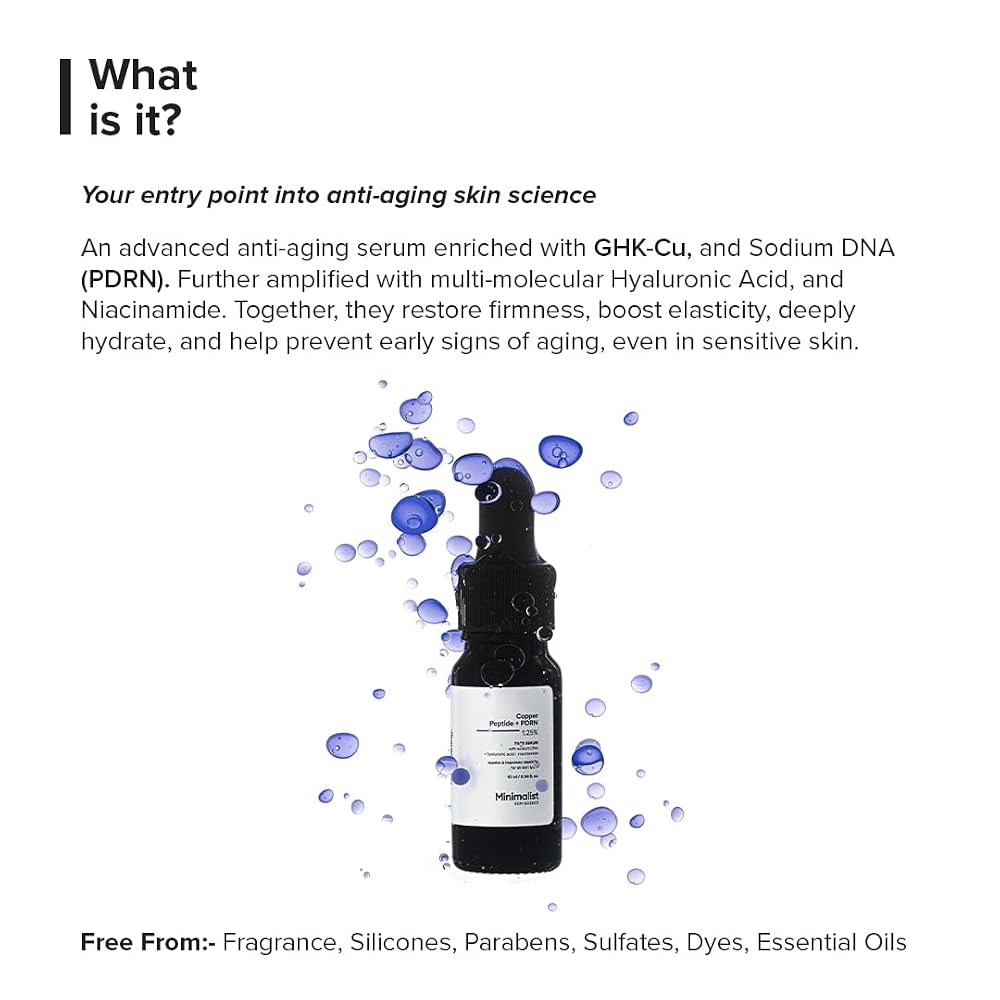 Minimalist Copper Peptide + PDRN 1.25% Face Serum | Preventive Anti-Aging Serum for Firmness, Elasticity & Hydration | With GHK-Cu, PDRN