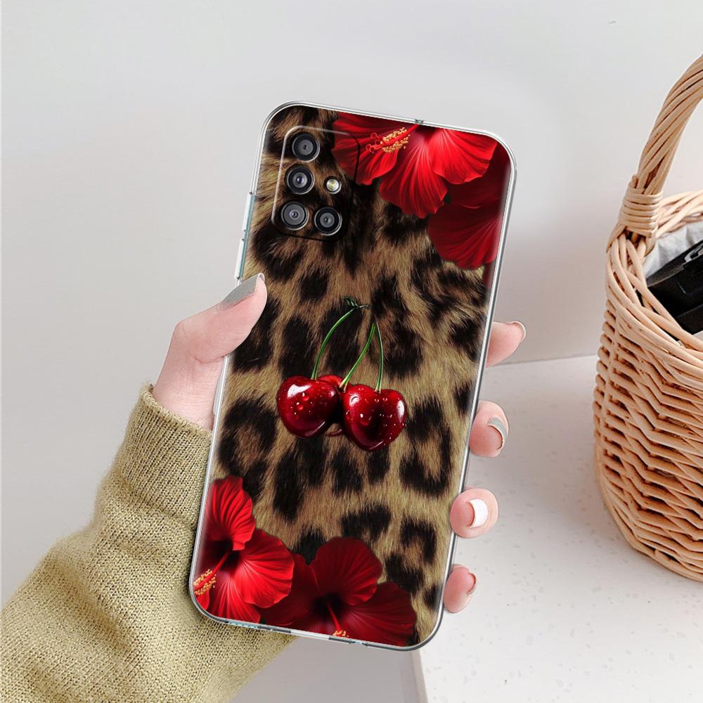 Phone Case For Samsung A15 A13 A35 A55 A51 A71 A41 A31 A21S A03S A05 A17 A23 A25 A33 A53 A73 5G A07 4G Clear Cover Red Cherry