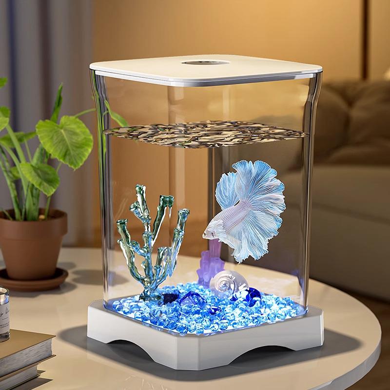 Creative Betta Fish Ecological Desktop Tank with Night Light Decoration.
